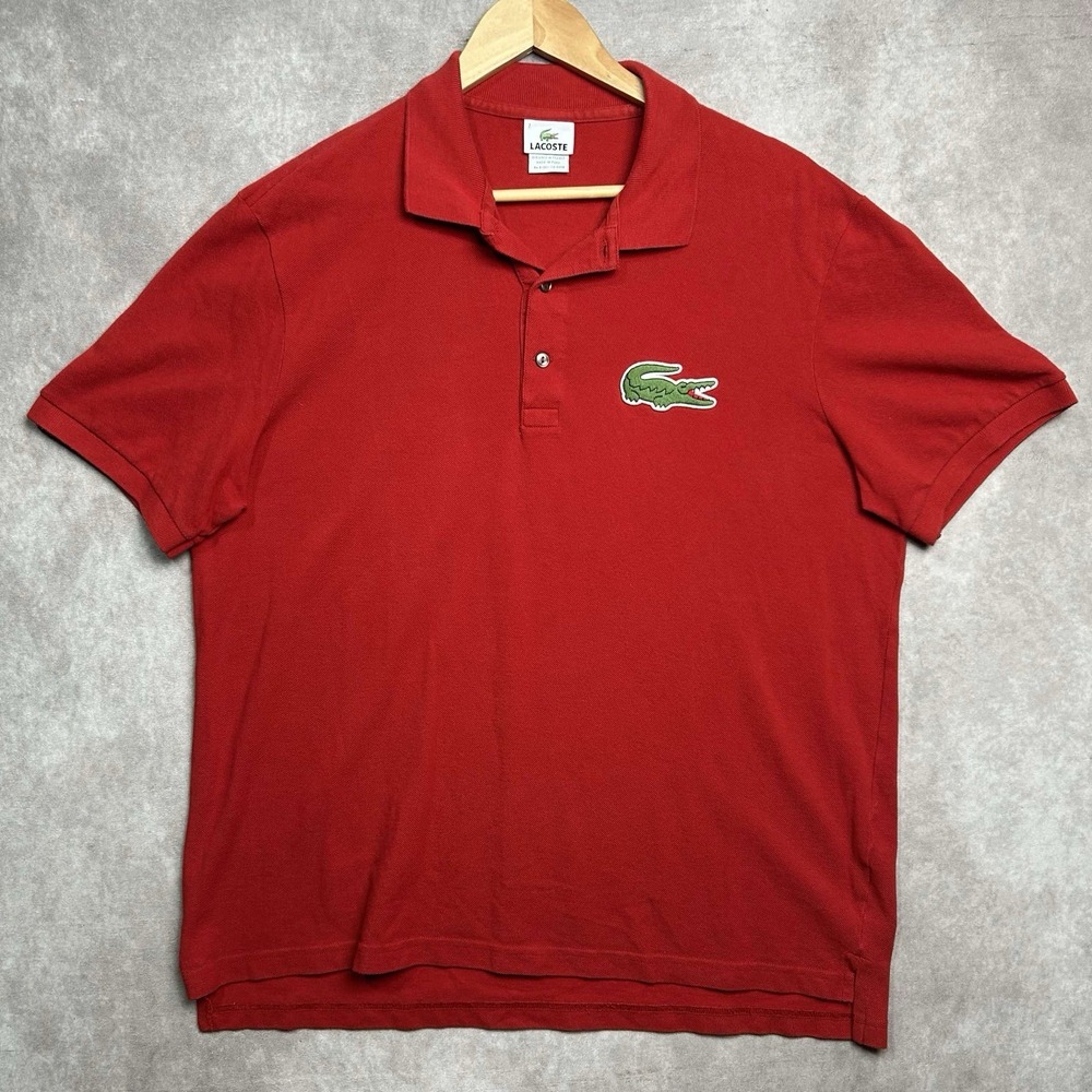 Lacoste Polo Shirt Mens 2XL 7 Red Pique 100% Cotton Golf Tennis Big Logo
